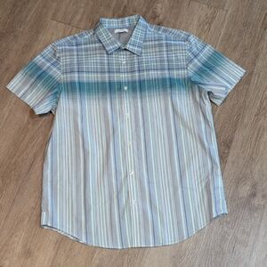 Men's Calvin Klein Teal And Blue Striped Short Sleeve Shirt